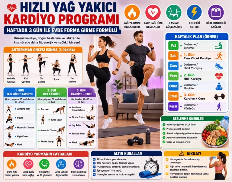 Hızlı Yağ Yakıcı Kardiyo Programı: Haftada 3 Gün ile Evde Forma Girme Formülü